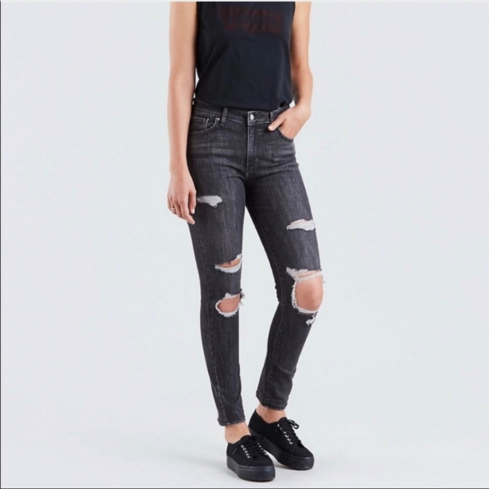 Levi's 721 High Rise Skinny Distressed Jeans